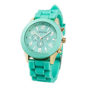 Geneva Mint Green Silicone Watch w/Gold Hardware